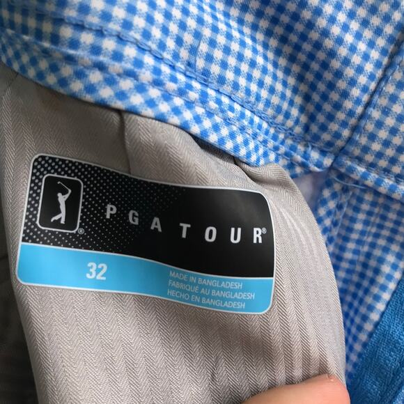 PGA Tour Golf Shorts Mens Size 32 Blue White Gingham Flat Front - Picture 8 of 9